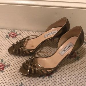 Jimmy Choo gold 2 1/2” heels